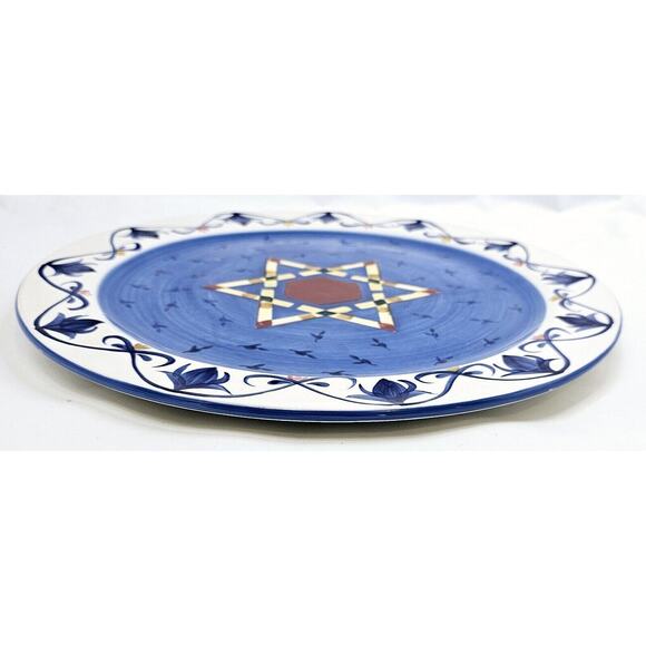 Judaica Star of David Large Ceramic Round Serving Platter 13.75" L Hand Painted - Picture 4 of 6